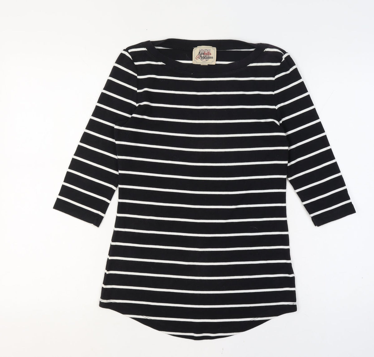 Arabella & Addison Women Black Stripe UK 14 Tunic 3/4 Sleeve Jersey Top