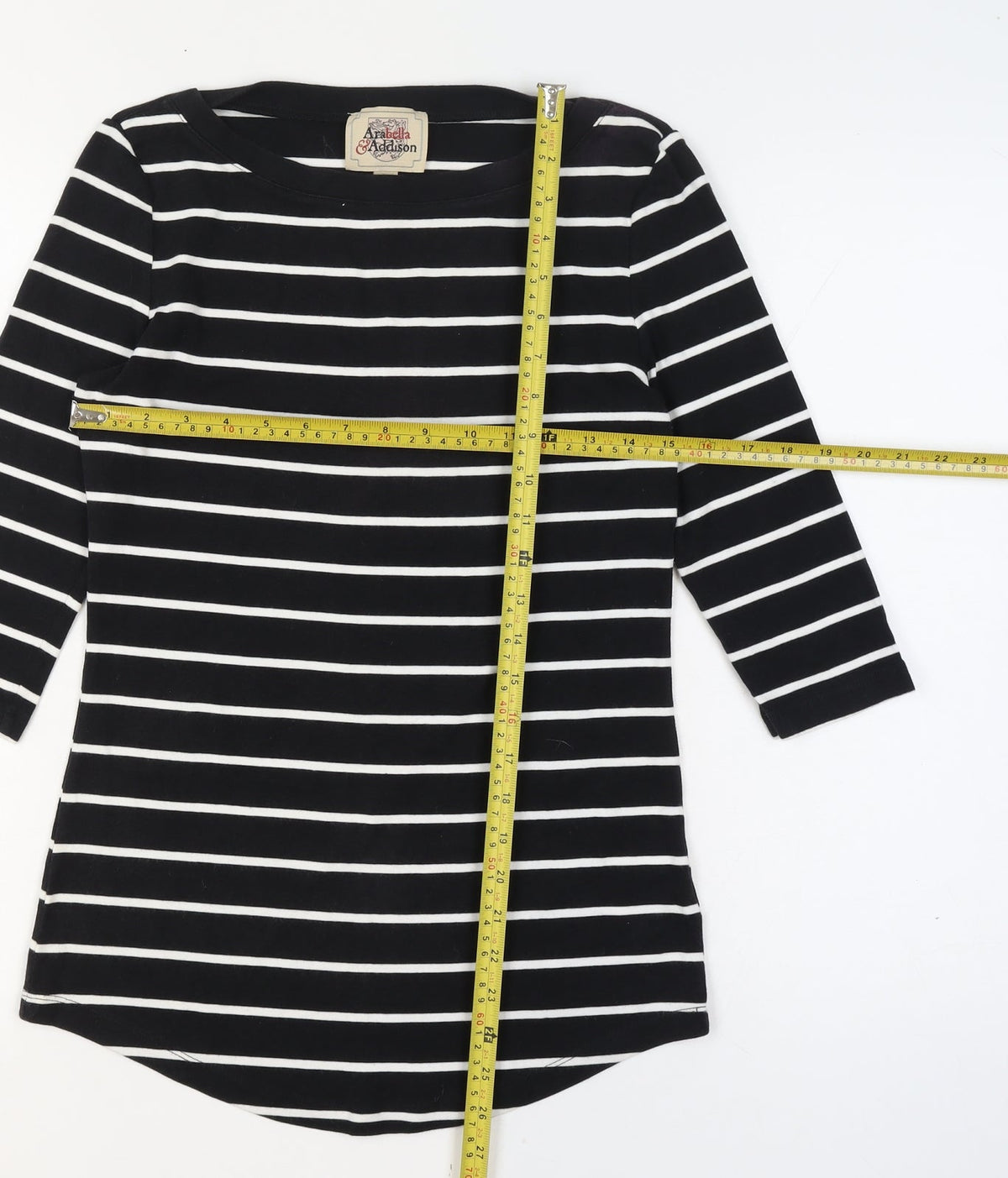 Arabella & Addison Women Black Stripe UK 14 Tunic 3/4 Sleeve Jersey Top