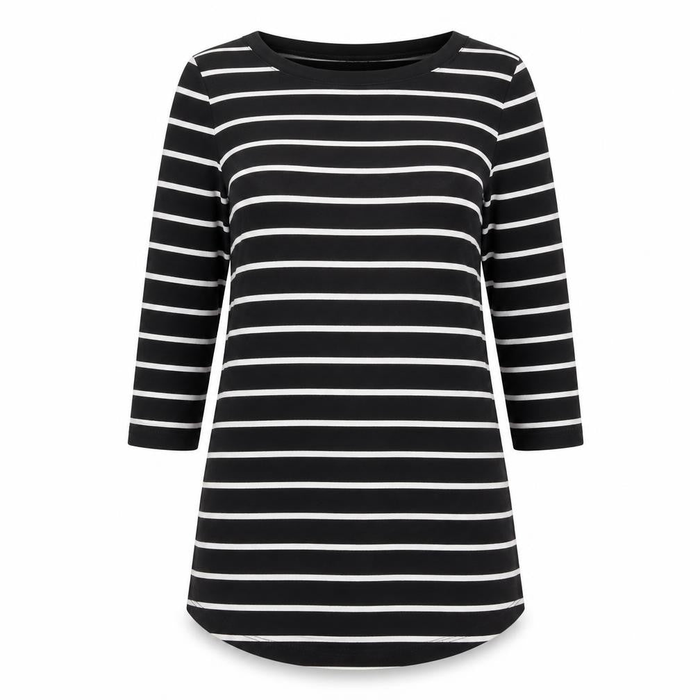 Arabella & Addison Women Black Stripe UK 14 Tunic 3/4 Sleeve Jersey Top