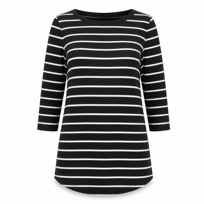 Arabella & Addison Women Black Stripe UK 14 Tunic 3/4 Sleeve Jersey Top