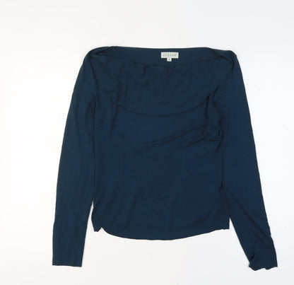 Jigsaw Women Navy Blue UK 10 Ruffle Boat Neck Modal Long Sleeve Blouse