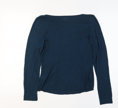Jigsaw Women Navy Blue UK 10 Ruffle Boat Neck Modal Long Sleeve Blouse