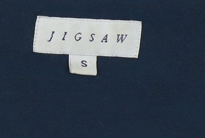 Jigsaw Women Navy Blue UK 10 Ruffle Boat Neck Modal Long Sleeve Blouse