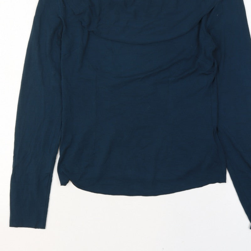 Jigsaw Women Navy Blue UK 10 Ruffle Boat Neck Modal Long Sleeve Blouse