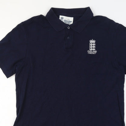 England Cricket Men’s Blue L Cotton Embroidered Logo Short Sleeve Polo