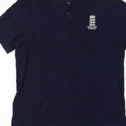 England Cricket Men’s Blue L Cotton Embroidered Logo Short Sleeve Polo