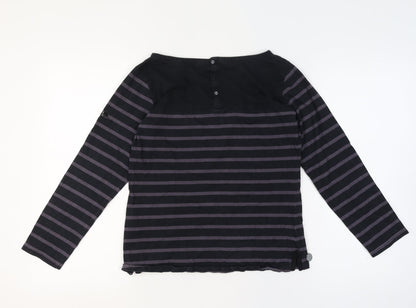 Regatta Women’s Black Striped Cotton Henley Jersey Top UK 12