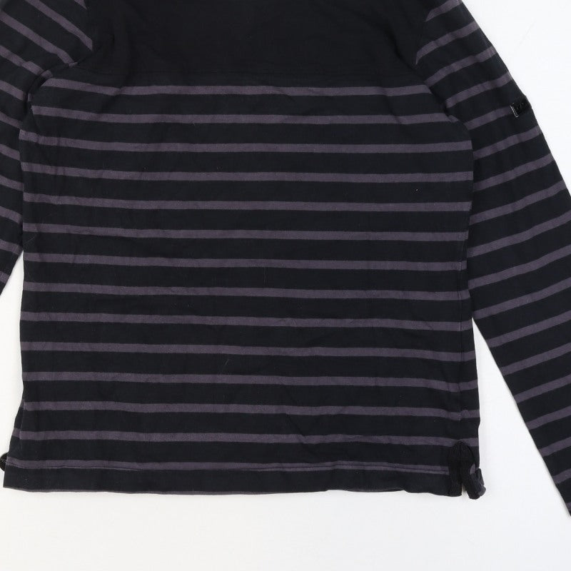 Regatta Women’s Black Striped Cotton Henley Jersey Top UK 12