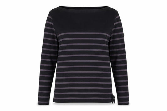 Regatta Women’s Black Striped Cotton Henley Jersey Top UK 12