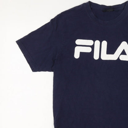 FILA Men's Blue L Logo Graphic Crew Neck Short Sleeve Cotton T-Shirt