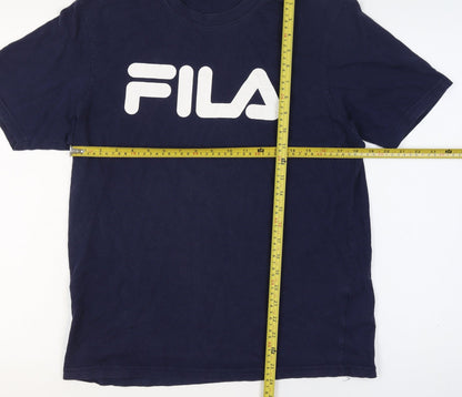 FILA Men's Blue L Logo Graphic Crew Neck Short Sleeve Cotton T-Shirt