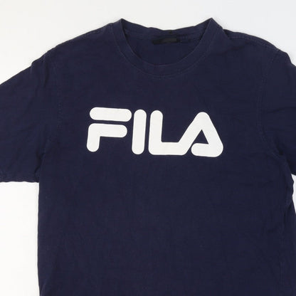 FILA Men's Blue L Logo Graphic Crew Neck Short Sleeve Cotton T-Shirt