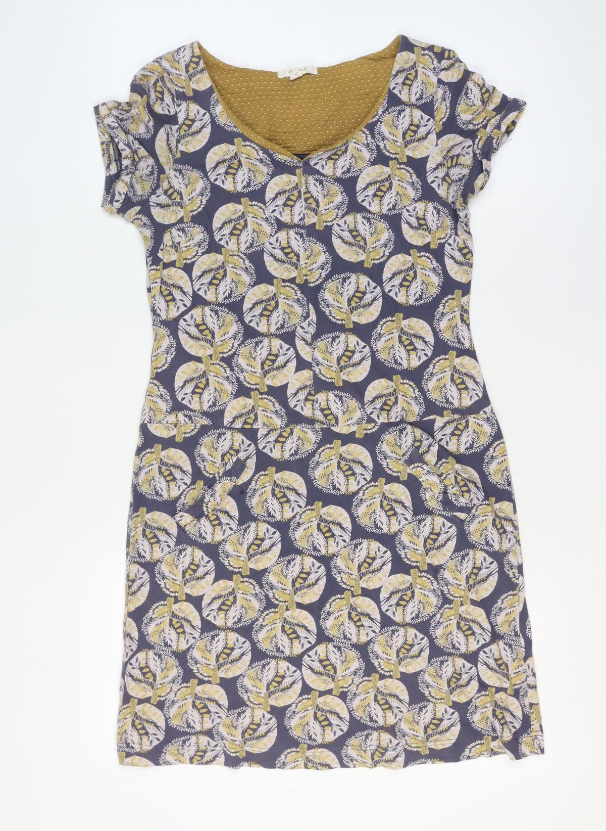 White Stuff Women’s Blue Yellow Floral Shift Dress UK 10 Short Sleeve