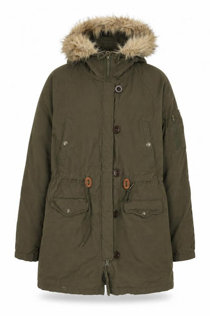 Fat Face Women Green Size 12 Heritage Fur Trim Hooded Parka Coat