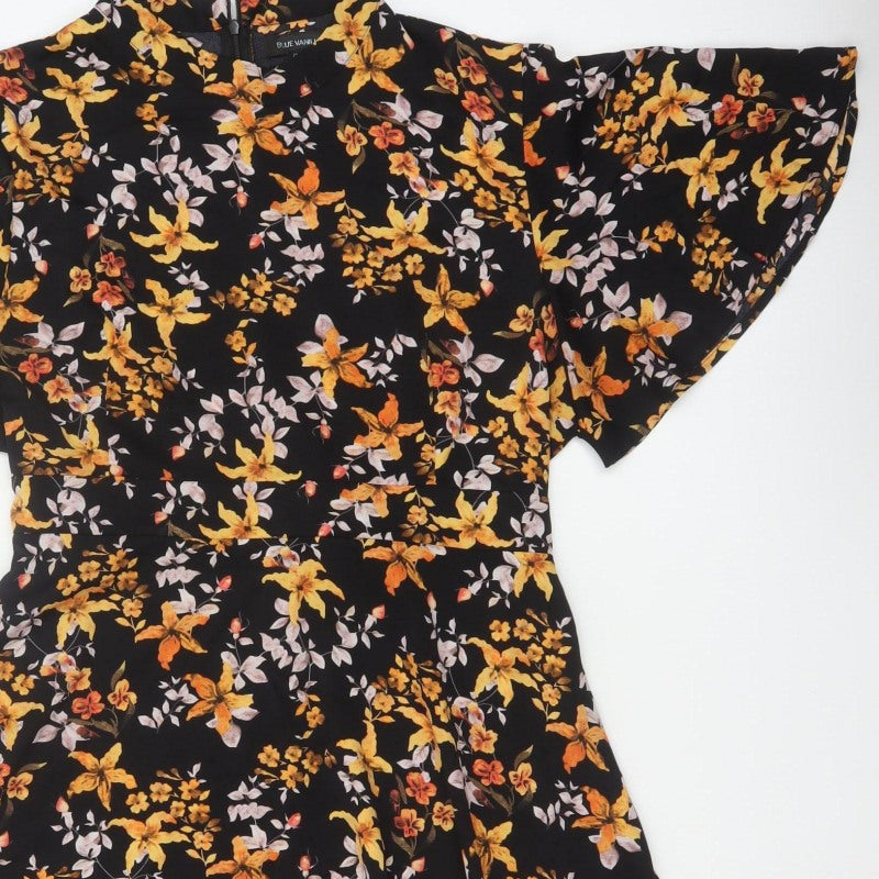 Blue Vanilla Women Black Floral Fit & Flare Knee Length Dress UK 18