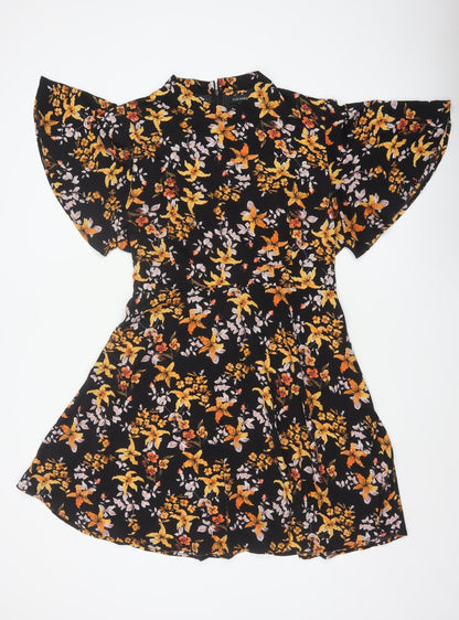 Blue Vanilla Women Black Floral Fit & Flare Knee Length Dress UK 18