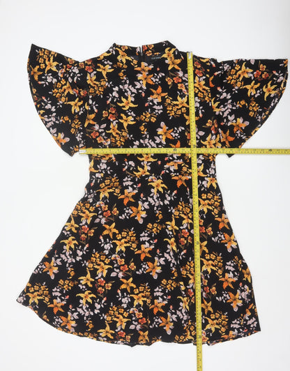 Blue Vanilla Women Black Floral Fit & Flare Knee Length Dress UK 18