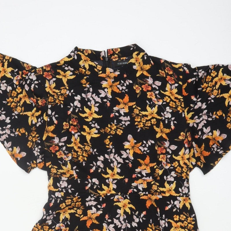 Blue Vanilla Women Black Floral Fit & Flare Knee Length Dress UK 18