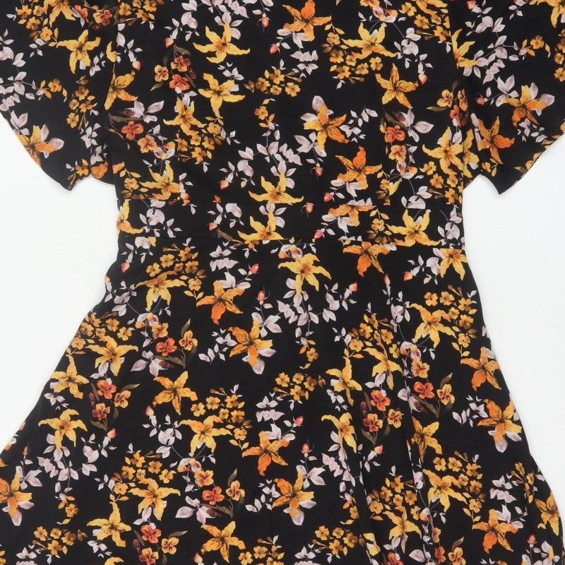 Blue Vanilla Women Black Floral Fit & Flare Knee Length Dress UK 18
