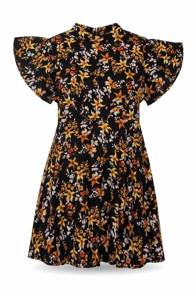 Blue Vanilla Women Black Floral Fit & Flare Knee Length Dress UK 18