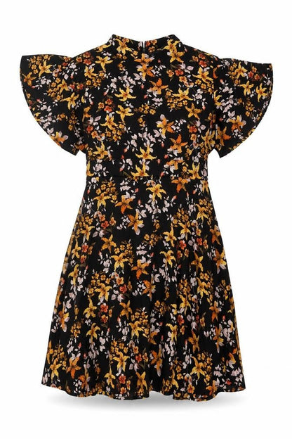 Blue Vanilla Women Black Floral Fit & Flare Knee Length Dress UK 18