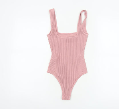 Zara Women Pink S Ribbed Knit Sleeveless Square Neck Bodysuit