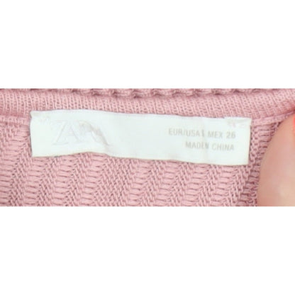 Zara Women Pink S Ribbed Knit Sleeveless Square Neck Bodysuit