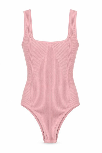 Zara Women Pink S Ribbed Knit Sleeveless Square Neck Bodysuit