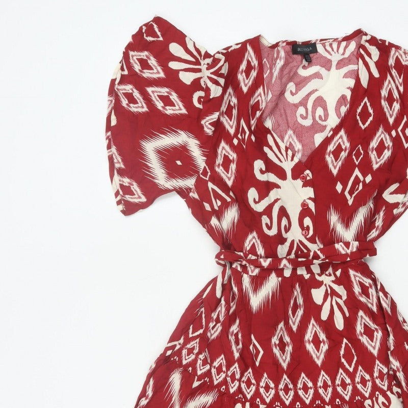 Blue Vanilla Women’s Red Aztec Geometric Fit & Flare Dress UK 10