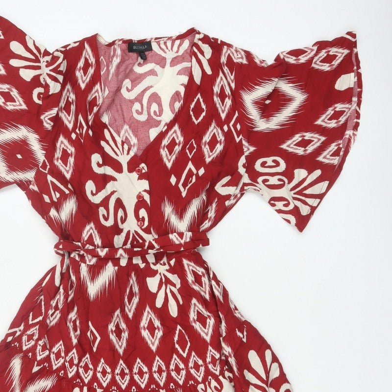 Blue Vanilla Women’s Red Aztec Geometric Fit & Flare Dress UK 10