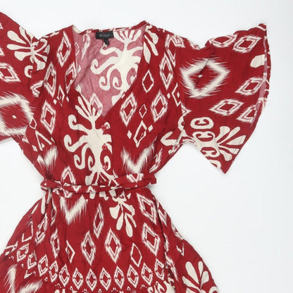 Blue Vanilla Women’s Red Aztec Geometric Fit & Flare Dress UK 10