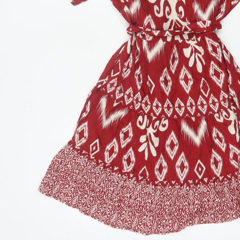 Blue Vanilla Women’s Red Aztec Geometric Fit & Flare Dress UK 10