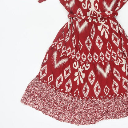 Blue Vanilla Women’s Red Aztec Geometric Fit & Flare Dress UK 10