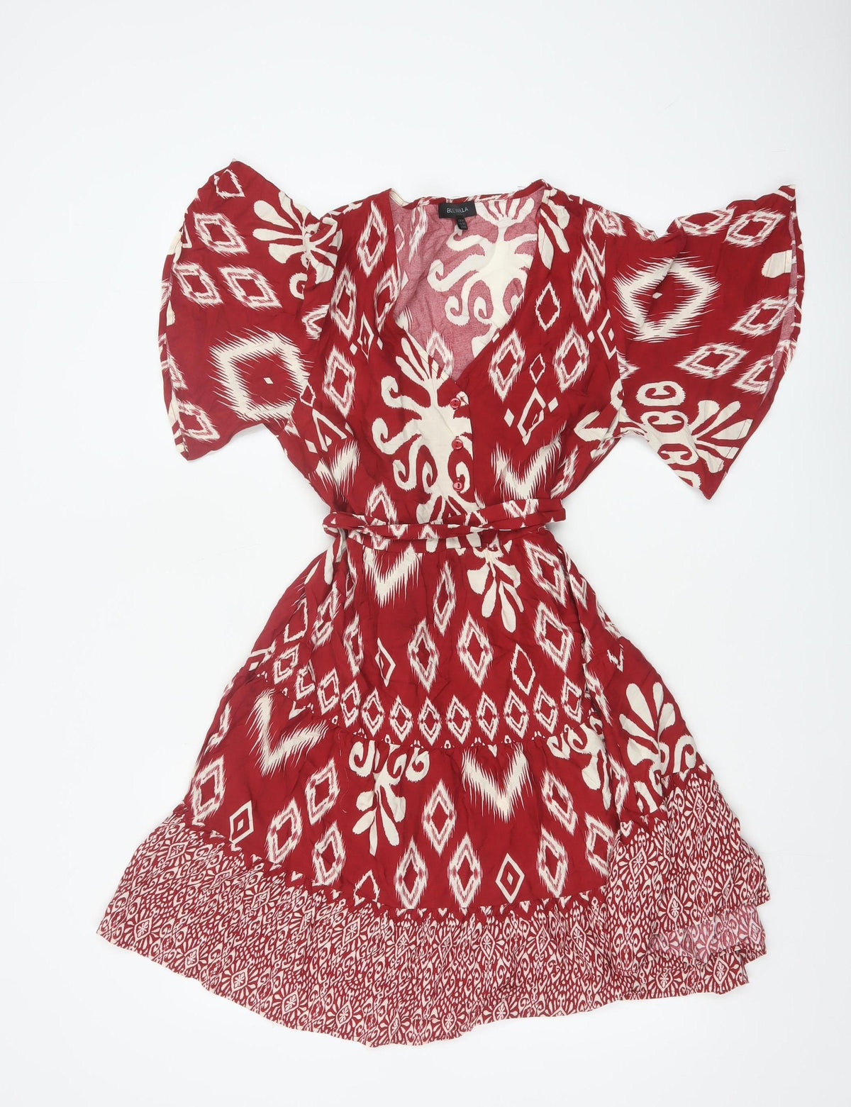 Blue Vanilla Women’s Red Aztec Geometric Fit & Flare Dress UK 10