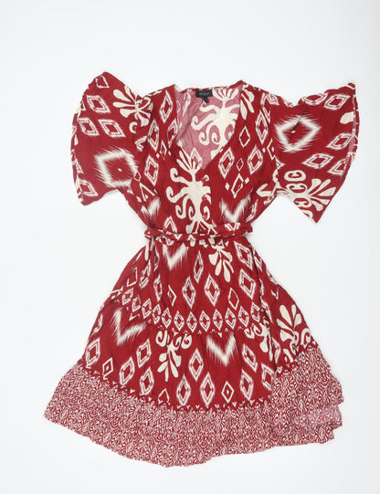 Blue Vanilla Women’s Red Aztec Geometric Fit & Flare Dress UK 10