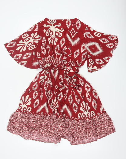 Blue Vanilla Women’s Red Aztec Geometric Fit & Flare Dress UK 10