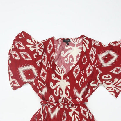 Blue Vanilla Women’s Red Aztec Geometric Fit & Flare Dress UK 10