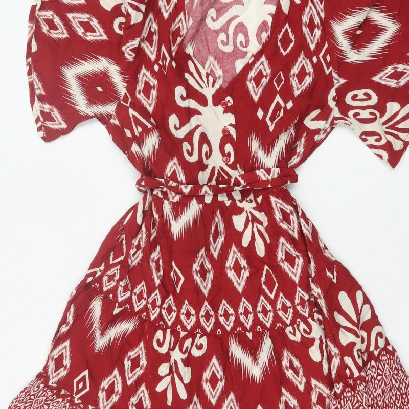 Blue Vanilla Women’s Red Aztec Geometric Fit & Flare Dress UK 10