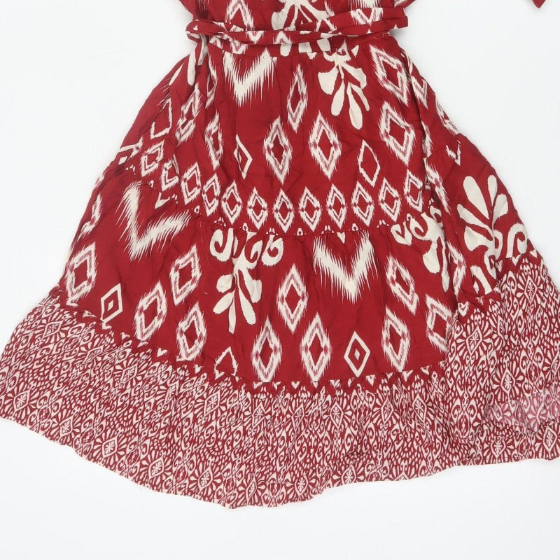 Blue Vanilla Women’s Red Aztec Geometric Fit & Flare Dress UK 10