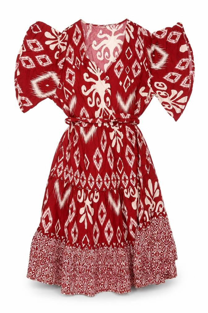 Blue Vanilla Women’s Red Aztec Geometric Fit & Flare Dress UK 10