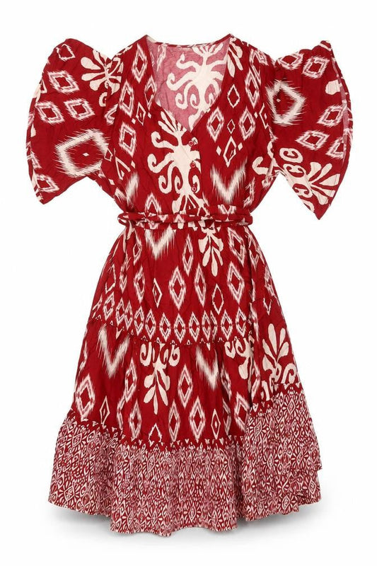 Blue Vanilla Women’s Red Aztec Geometric Fit & Flare Dress UK 10
