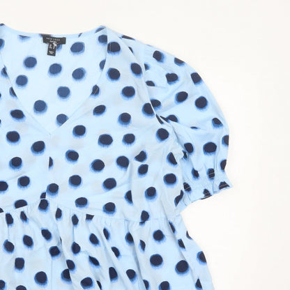 New Look Curves Women Blue Polka Dot Wrap Ruffle Blouse UK 20 Plus