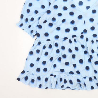 New Look Curves Women Blue Polka Dot Wrap Ruffle Blouse UK 20 Plus