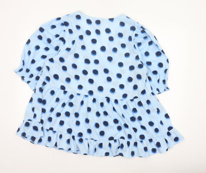 New Look Curves Women Blue Polka Dot Wrap Ruffle Blouse UK 20 Plus