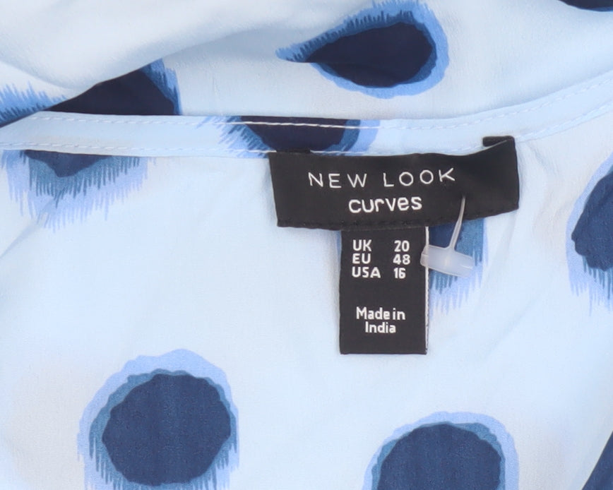 New Look Curves Women Blue Polka Dot Wrap Ruffle Blouse UK 20 Plus