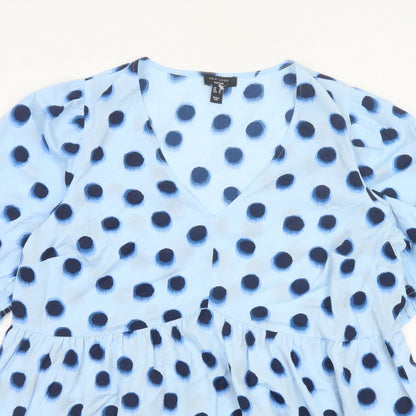 New Look Curves Women Blue Polka Dot Wrap Ruffle Blouse UK 20 Plus