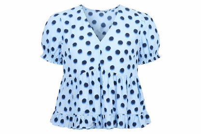 New Look Curves Women Blue Polka Dot Wrap Ruffle Blouse UK 20 Plus