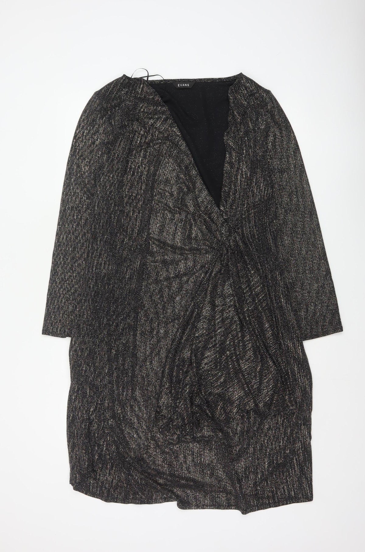 Evans Women Black Glitter Wrap Dress Plus Size 24 Knee Length