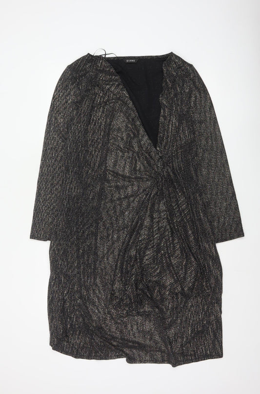 Evans Women Black Glitter Wrap Dress Plus Size 24 Knee Length