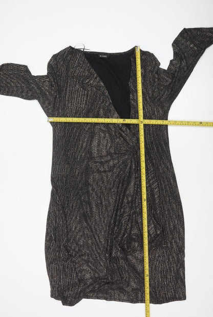 Evans Women Black Glitter Wrap Dress Plus Size 24 Knee Length